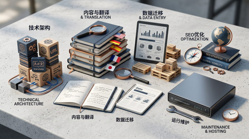 多语言外贸网站费用，建议拆成哪五部分？